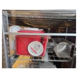 Contents of Shelf W/ Commercial Food Containers, Lids, Sauce Bottles and More!