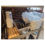 Contents of Shelf W/ Commercial Metal Ladles, Whisks, Storage Containers, Cutting Boards, and More!