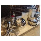 Contents of Shelf W/ Stainless Steel Cookware, Mixing Bowls, Strainers and More!