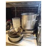 Contents of Shelf W/ Stainless Steel Cookware, Mixing Bowls, Strainers and More!