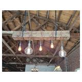 Industrial Wood Beam Light Fixture with Edison Bulbs