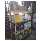 White 4-Tier Metro Shelf W/ Cleaning Supplies & Various Tools
