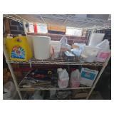 White 4-Tier Metro Shelf W/ Cleaning Supplies & Various Tools