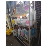 White 4-Tier Metro Shelf W/ Cleaning Supplies & Various Tools