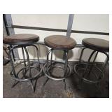 25" Metal Bar Stools With Wooden Top - Set of 3