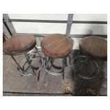 25" Metal Bar Stools With Wooden Top - Set of 3