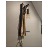 Rustic Wood Wall Sconce with Rope Pull - Set of 2