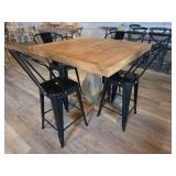 Wooden Square Table With (4) Black Metal Chairs