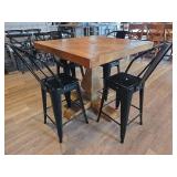 Wooden Square Table With (4) Black Metal Chairs