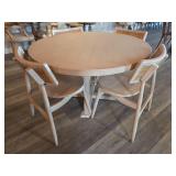 Round Whitewashed Table with (4) Cane Woven Back Chairs