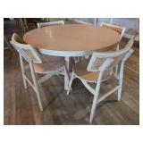 Round Whitewashed Table with (4) Cane Woven Back Chairs