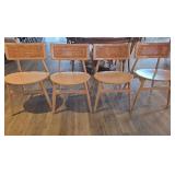 Round Whitewashed Table with (4) Cane Woven Back Chairs