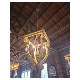 Ornate Lyre-Shaped Wooden Chandelier