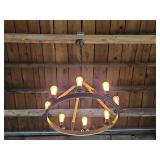 Industrial Wagon Wheel Chandelier with Rope Accents
