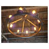 Industrial Wagon Wheel Chandelier with Rope Accents