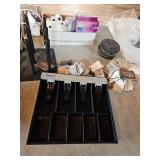 Cash Register with Light Bulbs and Office Supplies