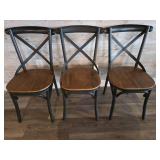 Industrial X-Back Dining Chairs with Wood Seats - Set of 3