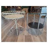 Decorative Metal Basket Stand and Glass Side Table