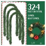 Hotop 324 ft Artificial Christmas Garland for Xmas Indoor Outdoor Decoration, Twist Green Pine Tinsel Garland Holiday Decor for Stair Fireplace Christmas Tree Wreath