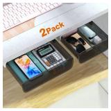 2 Pack Acrylic Self Adhesive Under Desk Drawer Slide Pull Out, Stick on Attachable Clear Black Plastic Storage Organizer, Hanging Mounted Attachment for Office, Kitchen, Cabinet, Table, Counter