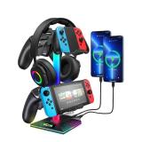 VCOM RGB Gaming Headphones Stand with 2 USB and 1 Type-C Ports, Headset Stand with 10 Light Modes and Non-Slip Rubber,Suitable for All Earphone Accessories, Best Gift for Desk Gamers