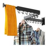 HEILAIYI Clothes Drying Rack for Laundry,Wall Mounted Clothes Hanger Rack,Folding,Retractable,Collapsible(J Shape Hooks)