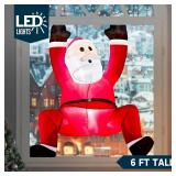 Joiedomi 6 FT Hanging Christmas Inflatables Decoration, Christmas Inflatable Climbing Santa with Build-in LED, Blow Up Santa Yard Decoration for Xmas Party, Roof, Outdoor, Garden, Lawn Decor