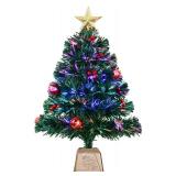 24inch Green Fiber Optic Christmas Tree,Prelit Artificial Tabletop Christmas Tree,Star,Butterfly and Ball Ornaments for Best Holiday Home Decorations,2 Foot