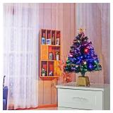 24inch Green Fiber Optic Christmas Tree,Prelit Artificial Tabletop Christmas Tree,Star,Butterfly and Ball Ornaments for Best Holiday Home Decorations,2 Foot