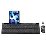Wireless Keyboard and Mouse Combo, MARVO 2.4G Ergonomic Wireless Computer Keyboard with Phone Tablet Holder, Silent Mouse with 6 Button, Compatible with MacBook, Windows (Black)