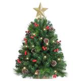2ft Tabletop Pre-lit Christmas Tree with Star Treetop, Clear LED Lights, Artificial Xmas with Burlap Base for Table Desk Home Decor