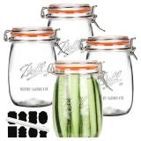 Anwoi Wide Mouth Glass Jars with Airtight Lid 32OZ 4 Pack, Kitchen Storage Large Clear Canister Jars with Hinged Lid with Measurement Marks For Canning,Coffee,Flour,Sugar,Beans
