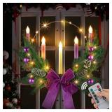 Suncalla 1 Set Advent Wreath with 5 Flameless Candle (Pink Purple White) and Timer Remote Control, 1 Advent Wreath Candle Holder, 1 LED Strings for Holiday Party Decor(Classic,20 Inch)