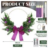 Suncalla 1 Set Advent Wreath with 5 Flameless Candle (Pink Purple White) and Timer Remote Control, 1 Advent Wreath Candle Holder, 1 LED Strings for Holiday Party Decor(Classic,20 Inch)