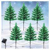 Homeleo 6-Pack Solar Small Christmas Trees for Outdoor Decorations, 120 LED Artificial Prelit Christmas Tree, Solar Powered Mini Xmas Tree with Lights for Outside Pathway Porch Yard Christmas Decor