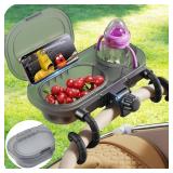 3-in-1 Universal Stroller Snack Tray Attachment with Dust Cover Sturdy Stroller Cup Snack Holder Clamp & Silicone Arms Grip Design Baby Travel Gear Accessories Detachable Dishwasher-Safe Universal Fit