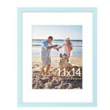 decorUhome 11x14 Picture Frame, Display Pictures 8x10 with Mat or 11x14 without Mat, Wall Mounting Photo Frame, Light Blue, 1 Pack