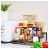 Giikin 3-Tier Spice Rack, 13.8 Inch Wood Step Shelf Countertop Spice Storage Holder, Kitchen Pantry Cabinet Organizer Cupboard for Spice Bottles, Jars, Seasonings, Baking Supplies, Metal Frame
