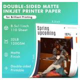 Koala Thin Presentation Paper Double-Sided Matte for Printing Photo 8.5X11 Inches 110 Sheets, Compatible with Inkjet Printer