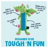 goDog Bubble Plush Skinny Dragons Squeaky Plush Dog Toy, Chew Guard Technology - Green, Large