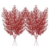 Christmas Glitter Twigs 24pcs Artificial Pine Tree Picks for Christmas Tree Ornaments fillers, DIY Xmas Wreath, Crafts, Garland, Holiday, Party, Wedding and Home Decoration (Red)