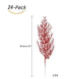 Christmas Glitter Twigs 24pcs Artificial Pine Tree Picks for Christmas Tree Ornaments fillers, DIY Xmas Wreath, Crafts, Garland, Holiday, Party, Wedding and Home Decoration (Red)