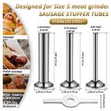 Mudder 4 Pieces Sausage Stuffer Kit 3 Different Sizes Stainless Steel Grinder Tubes with Sausage Stuffer Ring for Size 5 Meat Grinder Food Maker Kit