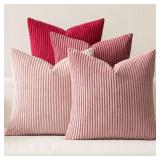 MIULEE Boho Farmhouse Christmas Throw Pillow Covers 18x18 Inch Set of 4 Romantic Decorative Cushion Covers Spring Corduroy Home Decor for Feminine Valentines Couch Bed Sofa Living Room Aesthetic Pink
