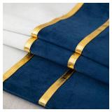 ZLINA Set of 2 Velvet Decorative Throw Pillow Covers Navy Blue White Patchwork with Gold Leather Pillow Covers 18 Ã 18 Inch Cushion Covers Decor Living Room Sofa Bedroom Car