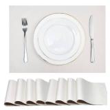 Homejoy Place Mats Set of 8 â Rectangle Rectangular Waterproof Fabric Polyester Cloth Washable Wipeable Heat Resistant Placemats for Kitchen Dining Dinner Table Indoor 13 x 19 Inch Ivory