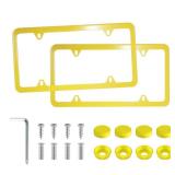 LivTee 4 Holes Stainless Steel License Plate Frames, 2 PCS Car Licence Plate Covers, Automotive Exterior Accessories Slim Design with Bolts Washer Caps for US Vehicles, Yellow