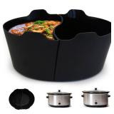 Magikichen Silicone Crock pot Liners,Slow Cooker Liners,6-7 Quart Oval Reusable Crock pot Divider Insert,BPA-Free, Dishwasher Safe 2 in1(Black)