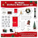 JCOOS Christmas Wooden Red Mini Elf Door for Wall, Miniature Fairy Door Kit, Christmas Dollhouse Accessories Fairy Tale Pretend Playset for Boys Girls Kids