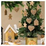Huwena 36 Pcs Vintage Christmas Ornaments Wooden Christmas Tree Ornaments Wood Cutouts Rustic Farmhouse Tree Decorations for Home Xmas Winter Party (Gingerbread,Brown)